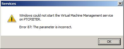 Error 87: The parameter is incorrect
